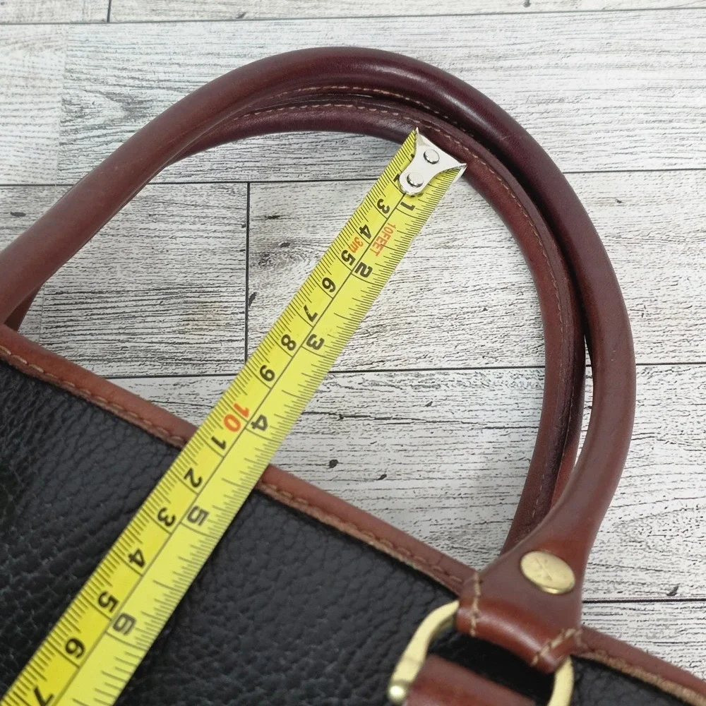 80s Vintage Liz Claiborne Genuine Leather Handbag Black Brown Trim Purse - Picture 13 of 13